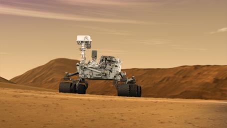 This artist concept features NASA's Mars Science Laboratory Curiosity rover, a mobile robot for investigating Mars' past or present ability to sustain microbial life. Curiosity is being tested in preparation for launch in the fall of 2011.