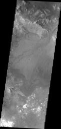 A beautiful delta deposit in Harris Crater is the highlighted feature in this image captured by NASA's 2001 Mars Odyssey.