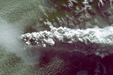 Southern Chile's Puyehue volcano came to life on June 4, 2011, after decades of dormancy. Winds spread the ash column eastward over neighboring Argentina, leading to the evacuation of thousands of residents. This image is from NASA's Terra spacecraft.