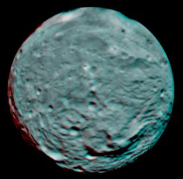 This 3D image of the asteroid Vesta was taken on July 9, 2011 by the framing camera instrument aboard NASA's Dawn spacecraft. You need 3D glasses to view this image.