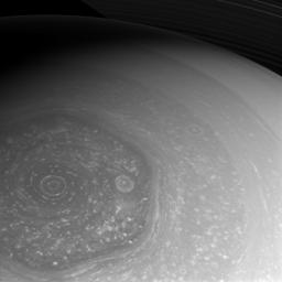 NASA's Cassini spacecraft takes full advantage of the sunlight to capture these amazing views of the north polar hexagon and myriad storms, large and small, that comprise the weather systems in the polar region.