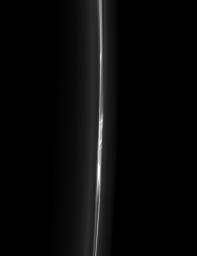 Forever changing, the F ring takes on a ladder-like appearance in this recent image from NASA's Cassini spacecraft. Scientists believe that interactions between the F ring and the moons Prometheus and Pandora cause the dynamic structure of the ring.