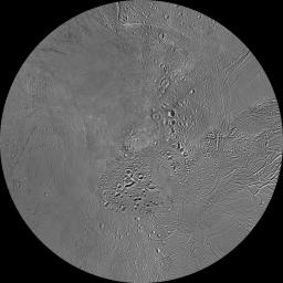 The northern and southern hemispheres of Enceladus are seen in these polar stereographic maps, mosaicked from the best-available NASA Cassini clear-filter images.