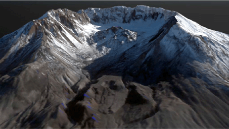 This frame from an animation depicts the growth of the lava dome at Mount St. Helens during the most recent period of activity. Lidar data courtesy USGS.
