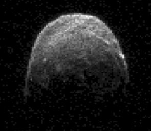 This radar image of asteroid 2005 YU55 was obtained NASA's Deep Space Network antenna in Goldstone, Calif. on Nov. 7, 2011, when the space rock was at 3.6 lunar distances, which is about 860,000 miles, or 1.38 million kilometers, from Earth.