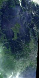 NASA's Terra spacecraft acquired this image of flooding from the Chao Phraya River, Thailand on Nov. 8, 2011. The muddy water that had overflowed the banks of the river, flooding agricultural fields and villages, is seen in dark blue and blue-gray.