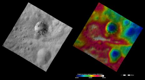 These images taken by NASA's Dawn framing camera are located in asteroids Vesta's Numisia quadrangle.