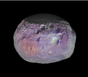 This image of asteroid Vesta is one of many images taken by NASA's Dawn spacecraft to create an animation showing the diversity of minerals through color representation.