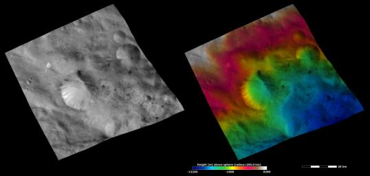 These images from NASA's Dawn spacecraft are located in Vesta's Sextilia quadrangle, in asteroid Vesta's southern hemisphere.