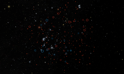 This image shows our own back yard, astronomically speaking, from a vantage point about 30 light-years away from the sun. It highlights the population of tiny brown dwarfs recently discovered by NASA's WISE. The image simulates actual positions of stars.