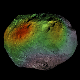 This image shows that NASA's Dawn mission detected abundances of hydrogen in a wide swath around the equator of the giant asteroid Vesta. The hydrogen probably exists in the form of hydroxyl or water bound to minerals in Vesta's surface.