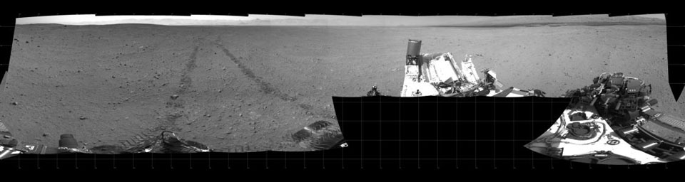 This scene shows the surroundings of the location where NASA's Mars rover Curiosity arrived on the 29th Martian day, or sol, of the rover's mission on Mars (Sept. 4, 2012).