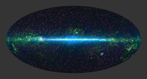 NASA's WISE has identified about 1,000 extremely obscured objects over the sky, as marked by the magenta symbols. These hot dust-obscured galaxies, or 'hot DOGs,' are turning out to be among the most luminous.