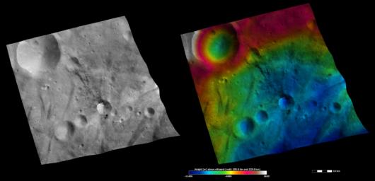 These images from NASA's Dawn spacecraft are located in asteroid Vesta's Urbinia quadrangle, in Vesta's southern hemisphere.