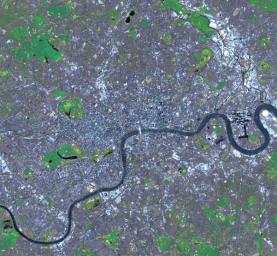 This simulated natural color image of London was acquired May 26, 2012 by NASA's Terra spacecraft. Major construction projects included the new 400-acre Olympic Park for the 2012 Summer Olympic Games.