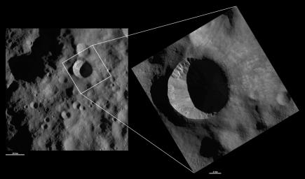 These images from NASA's Dawn spacecraft are located in asteroid Vesta's Bellicia quadrangle, in Vesta's northern hemisphere.