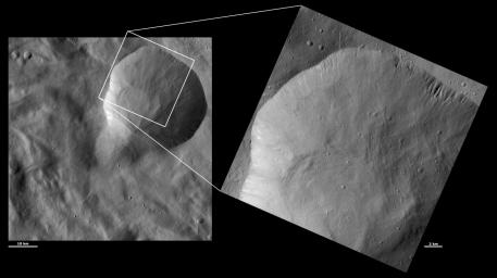 These images from NASA's Dawn spacecraft are located in asteroid Vesta's Pinaria quadrangle, in Vesta's southern hemisphere.