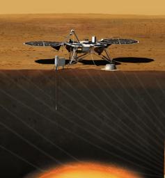 Artist rendition of the InSight (Interior exploration using Seismic Investigations, Geodesy and Heat Transport) Lander.