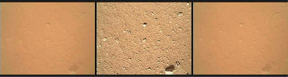 As the last step in a series of inspections of the Mars Hand Lens Imager (MAHLI) aboard NASA's Mars rover Curiosity, this camera's reclosable dust cover was opened for the first time on Sept. 8, 2012.