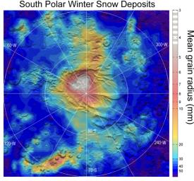 Observations by NASA's Mars Reconnaissance Orbiter have detected carbon-dioxide snow clouds on Mars and evidence of carbon-dioxide snow falling to the surface.