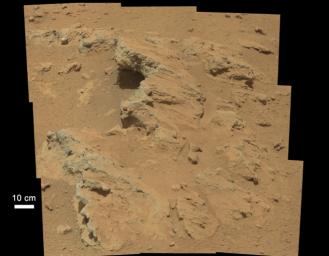 NASA's Curiosity rover found evidence for an ancient, flowing stream on Mars at a few sites, including the rock outcrop pictured here, which the science team has named 'Hottah' after Hottah Lake in Canada's Northwest Territories.