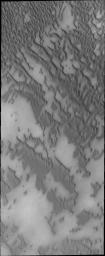 This image captured by NASA's 2001 Mars Odyssey spacecraft shows part of Olympia Undae where the surface beneath the dunes is visible.