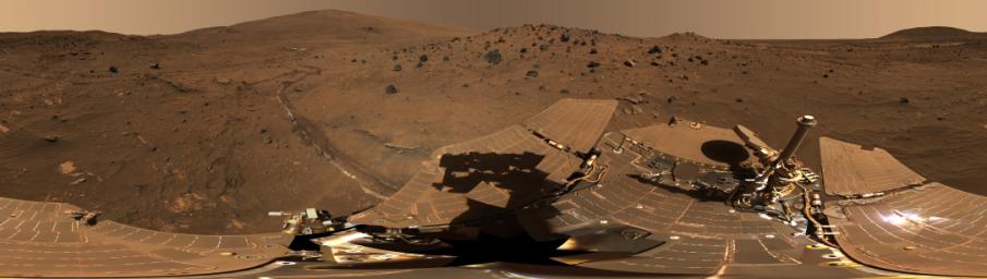 This 360-degree view, called the 'McMurdo' panorama, from NASA's Mars Exploration Rover Spirit, where the rover stayed on a small hill known as 'Low Ridge' from April through October 2006.