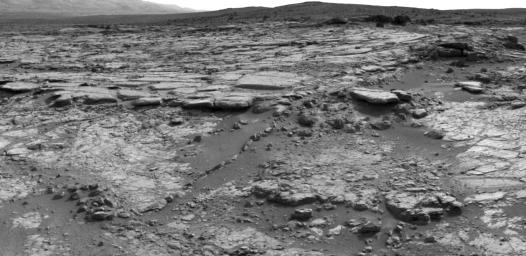 The sinuous rock feature in the lower center of this mosaic of images recorded by the NASA Mars rover Curiosity is called 'Snake River.' Curiosity gets a closer look at Snake River for before proceeding to other nearby rocks.