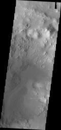 The sand dunes in this image from NASA's 2001 Mars Odyssey spacecraft are located on the floor of Hargraves Crater.