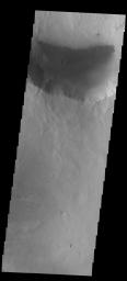 This image from NASA's 2001 Mars Odyssey spacecraft shows sand dunes on the floor of an unnamed crater near Meridiani Planum.
