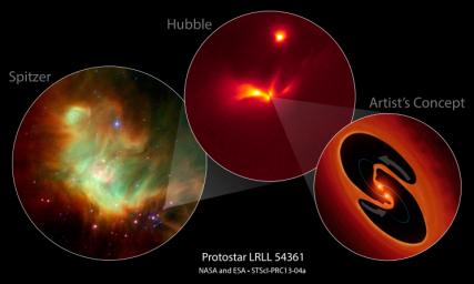 NASA's Spitzer and Hubble space telescopes have teamed up to uncover a mysterious infant star that behaves like a police strobe light.