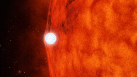 This artist's concept depicts an ultra-dense dead star, called a white dwarf, passing in front of a small red star. NASA's planet-hunting Kepler was able to detect gravitational lensing by measuring a strangely subtle dip in the star's brightness.