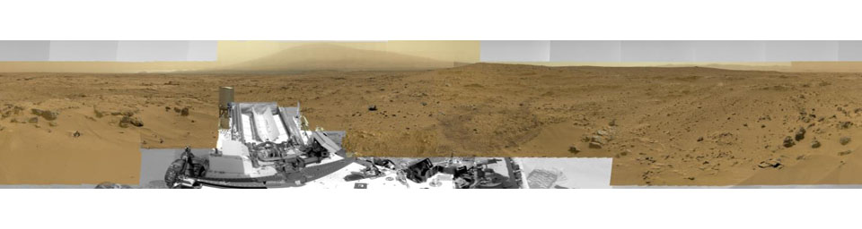This image from NASA's Curiosity Mars rover shows Curiosity at the 'Rocknest' site where the rover scooped up samples of windblown dust and sand.