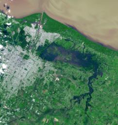 NASA's Terra spacecraft captured this view of severe flooding in La Plata, Argentina, on April 4, 2013. Torrential rains and record flash flooding has killed more than 50 and left thousands homeless, according to news reports.