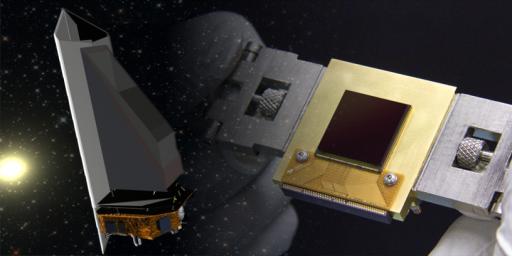 The NEOCam sensor (right) is the lynchpin for the proposed Near Earth Object Camera, or NEOCam, space mission (left).