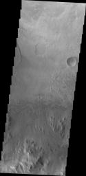 This image from NASA's Mars Odyssey spacecraft shows how close the dunes are to the Gale crater rim on Mars.