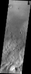 Following the dunes eastward, we find several channels dissecting the crater rim in this image from NASA's Mars Odyssey spacecraft. These channels may be the source of material for the sand dunes.