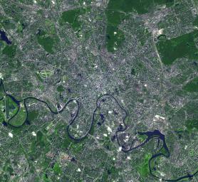 This image from NASA's Terra spacecraft shows Moscow, the capital city of Russia, the northernmost megacity in the world, the most populous in Europe, and with a population of over 11,000,000, the 6th largest city proper in the world.