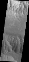 This image captured by NASA's 2001 Mars Odyssey spacecraft shows the eastern part of Coprates Chasma.