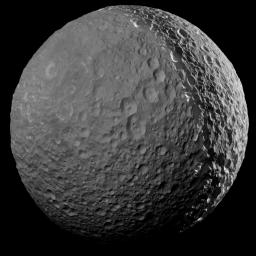 Mimas' surface is pockmarked with countless craters, the largest of which gives the icy moon its distinctive appearance. This mosaic is one of the highest resolution views ever captured by NASA's Cassini spacecraft of the icy moon.