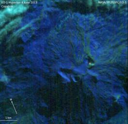 NASA's Earth Observing-1 (EO-1) spacecraft observed Copahue volcano, a 2965 meter high volcano on the Chile-Argentina border, on Jun. 4, 2013. Having recently displayed signs of unrest, the volcano is under close scrutiny by local volcanologists.