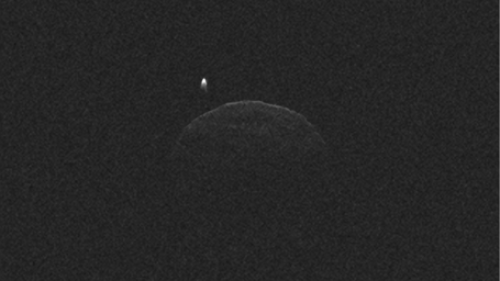 This radar imagery of asteroid 1998 QE2 and its moon was generated from data collected by NASA's 230-foot-wide (70-meter) Deep Space Network antenna at Goldstone, Calif., on June 1, 2013.