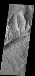 This image from NASA's 2001 Mars Odyssey spacecraft shows part of Coprates Chasma, which is just one part of the extensive Valles Marineris canyon system.