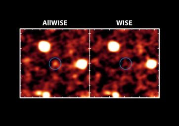 The new AllWISE catalog will bring distant galaxies that were once invisible out of hiding, as illustrated in this image. At right, a portion of the sky available before the AllWISE project; at left, the same part of the sky in a new AllWISE image.