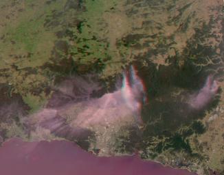 NASA's Terra spacecraft passed over the Blue Mountains to the west and north of Sydney, A mild winter and an extremely hot September in Australia have led to an early start to the fire season.