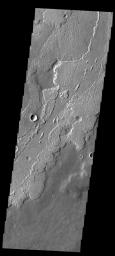 This image from NASA's 2001 Mars Odyssey spacecraft shows lava flows in Daedalia Planum.