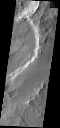 Dark slope streaks mark the inner rim of this unnamed crater in Terra Sabaea, as seen by NASA's 2001 Mars Odyssey spacecraft.