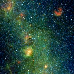 Radiation and winds from massive stars have blown a cavity into the surrounding dust and gas, creating the Trifid nebula, as seen here in infrared light by NASA's Wide-field Infrared Survey Explorer, or WISE.
