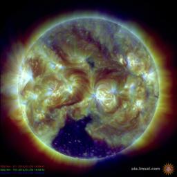 A large, dark coronal hole at the bottom of the Sun has been the most dominant feature this week (Jan. 29, 2014) as seen by NASA GSFC's Solar Dynamics Observatory.
