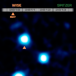 This frame from an animation shows the coldest brown dwarf yet seen, and the fourth closest system to our sun. Called WISE J085510.83-071442.5, this dim object was discovered through its rapid motion across the sky.